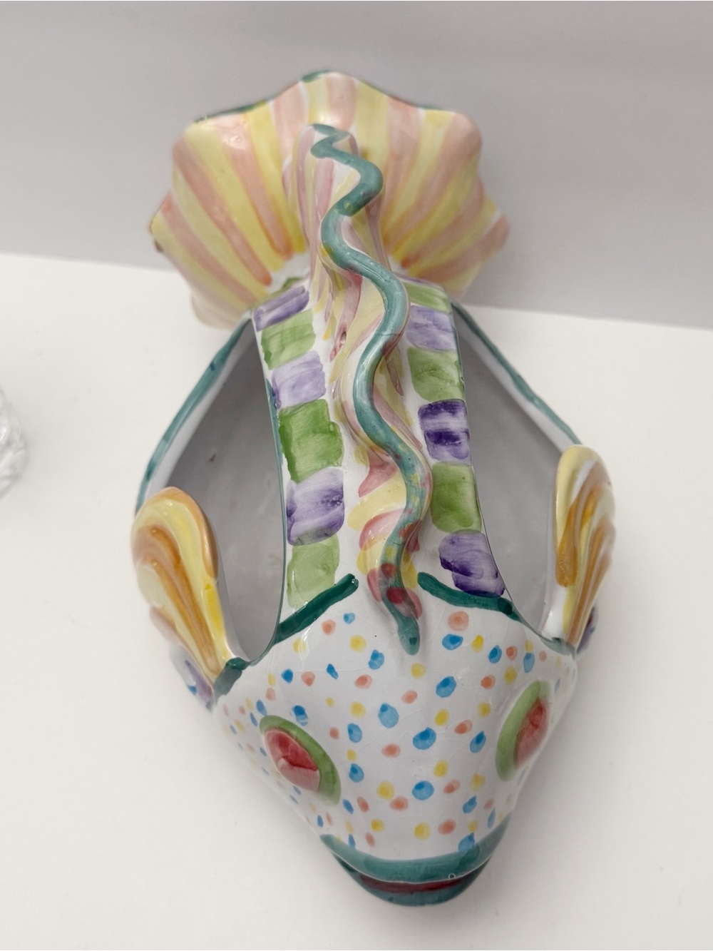 Vintage Whimsical Colorful Hanging Fish Planter Ceramic Mackenzie Childs Style - Picture 5 of 14